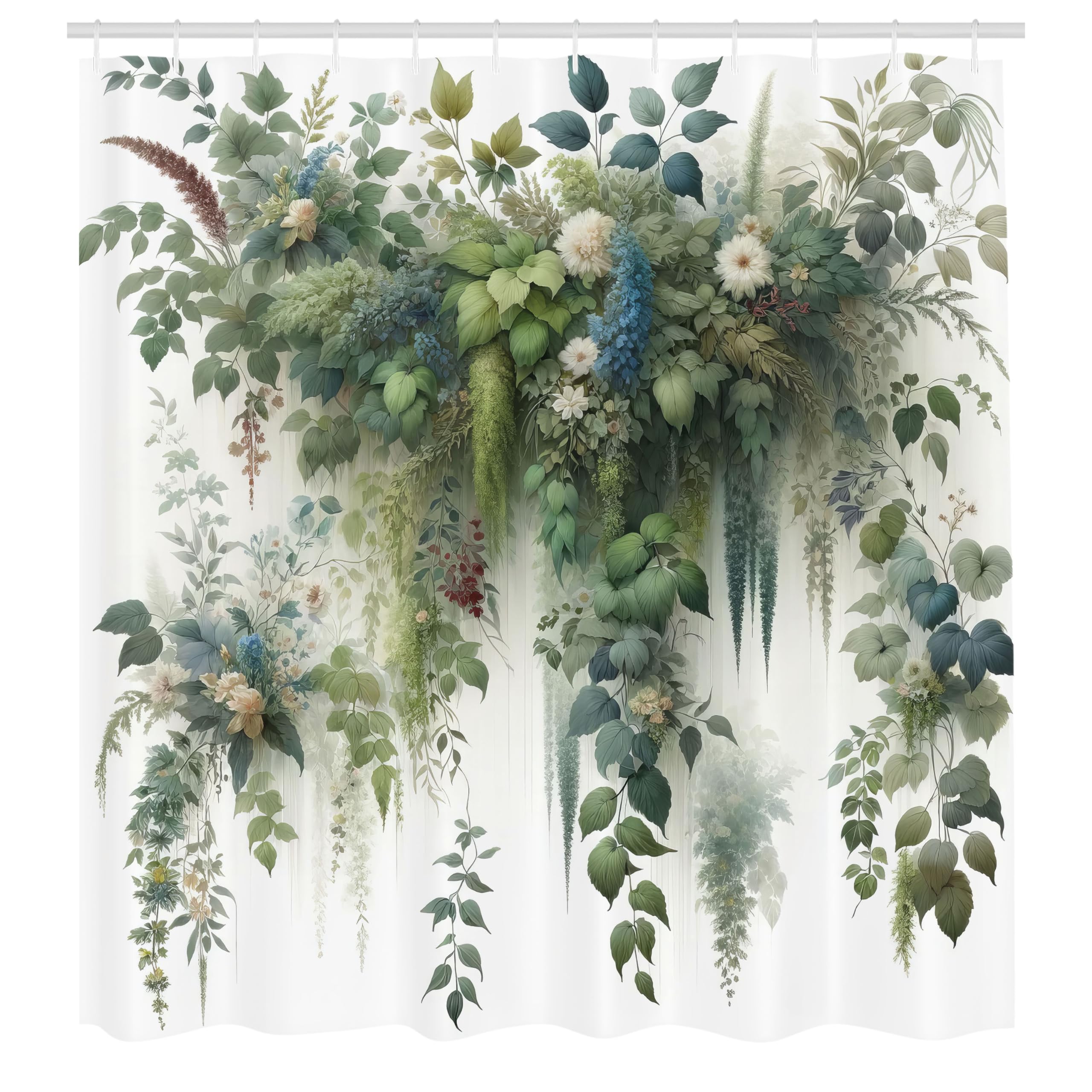 Ambesonne Botanical Shower Curtain, Branches And Leaves Cascading Down Look Motif In Watercolor Style Print, Cloth Fabric Bathro
